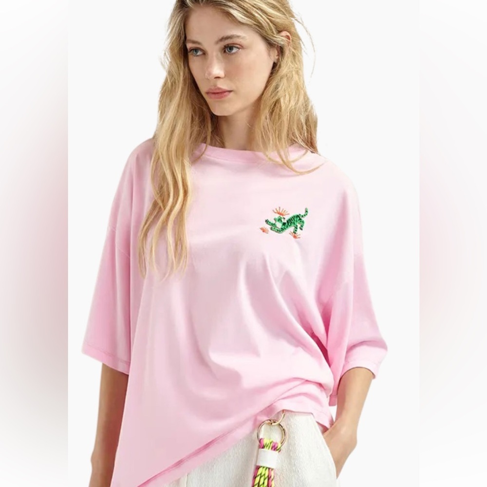 NWT Essentiel Antwerp Hungle T-Shirt ballerina pink with beaded tiger XXL